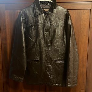 90s Tudor Court By Haband Brown Patchwork Leather Long Sleeve Button Jacket